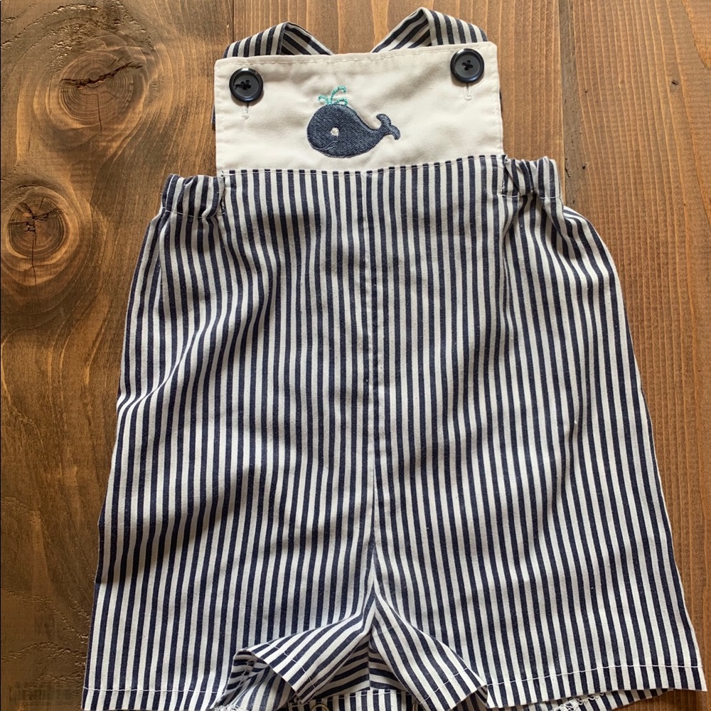 Handmade romper with whale embroidery 3 months